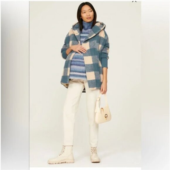 Hatch Jackets & Blazers - Hatch Maternity Coco Jacket One Size‎ Blue Gingham Plaid Shawl Collar Shearling